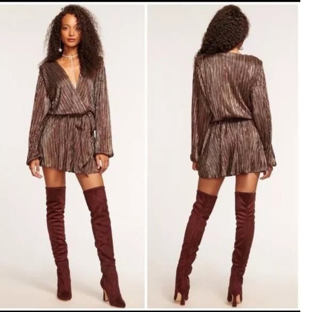 RAMY BROOK Multicolor Metallic A-Line Long Sleeves Elise Vincy Dress Size Small - Picture 2 of 16